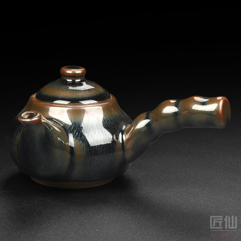 热销窑变天目釉建盏茶壶全手工家用泡茶壶陶瓷兔毫侧把壶正把壶单
