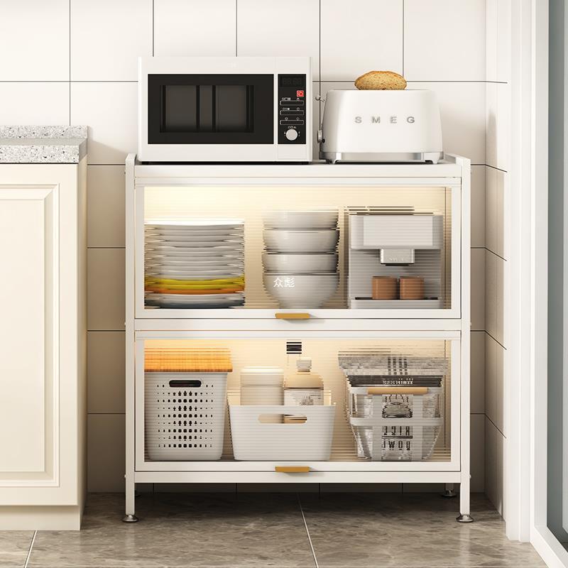 热销厨房置物架餐边柜多层落地收纳柜带门微波炉烤箱多功能储物柜