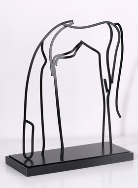 热销现代抽象马金属线条动物摆件样板间家居客厅手掌铁线书房艺术