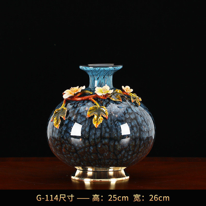 轻奢风珐琅玄关陶瓷花瓶客厅干花插花摆件彩美式艺术创意玻璃装饰