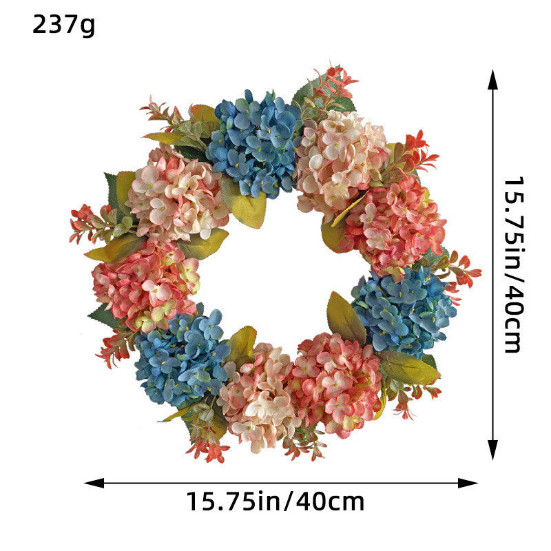 纵鸿摄影道具粉绣球花花环2023节日仿真花环橱窗挂门装饰蓝