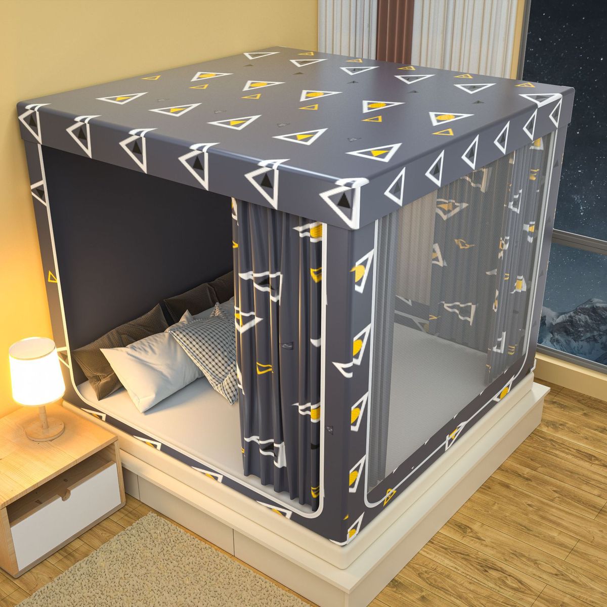 防摔蚊帐家用卧室蒙古包公主遮光床帘2023新款儿童一体式2024床幔