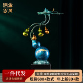 铜金岁月居饰品客厅玄关隔断柜新中式 葫芦摆件乔迁新居搬礼物