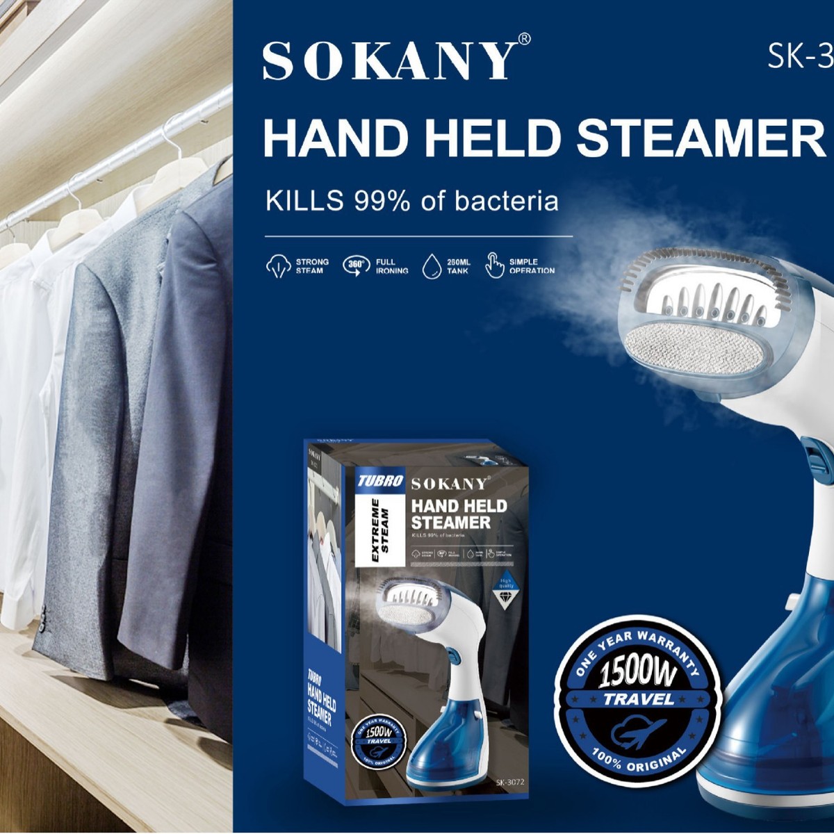 外贸SOKANY3072熨刷迷你手持挂烫机旅行便捷蒸汽熨刷家用电熨斗