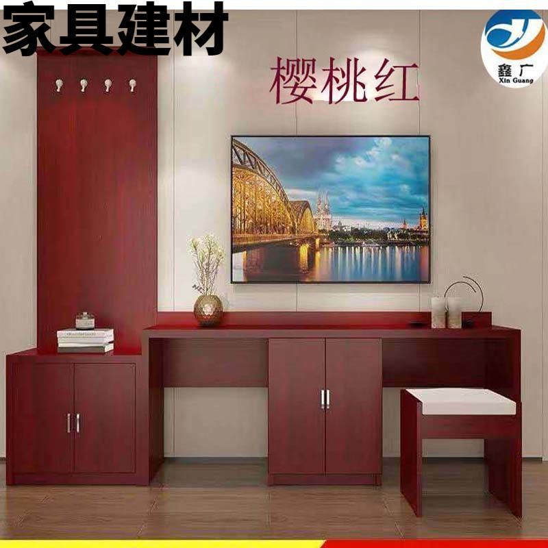 ShJ宾馆家具电视柜标间组合床红色家具床头柜全套宾馆电视柜