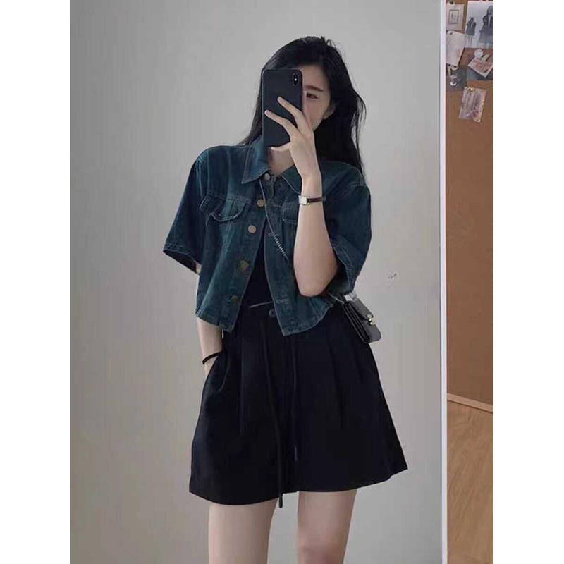 牛仔衬衫女夏季大码胖mm宽松设计感休闲百搭短款
