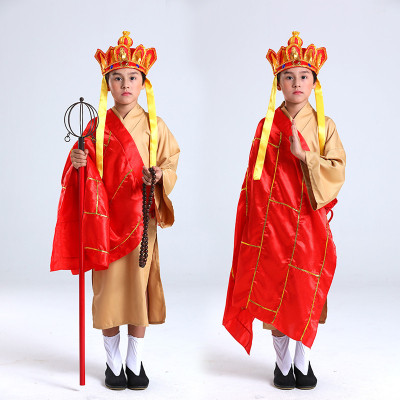 西游记角色扮演唐僧服装儿童袈裟帽子禅杖唐僧衣服全套万圣节服装