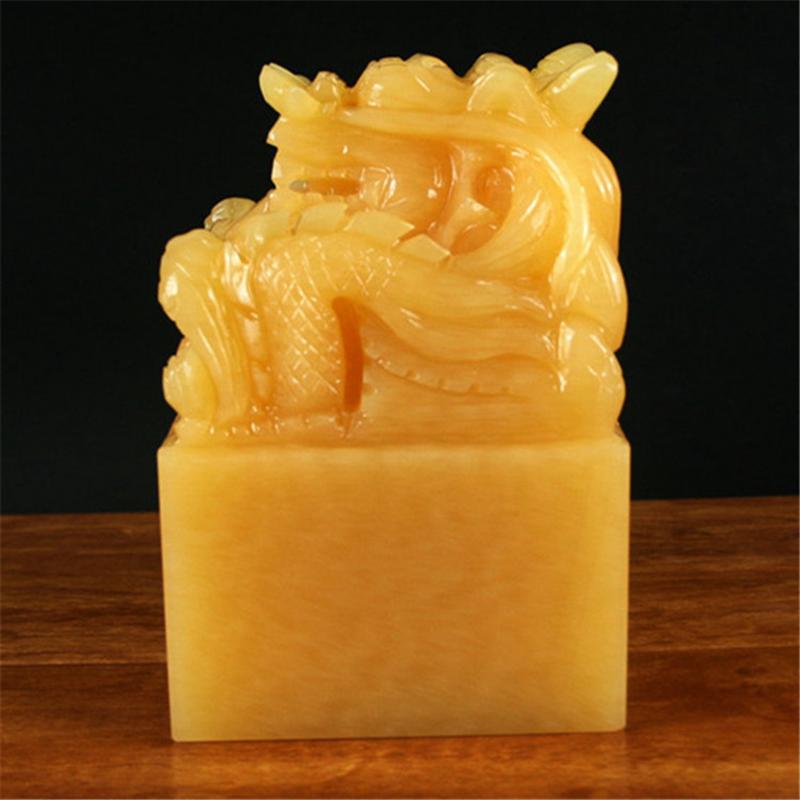 商务黄玉龙头印章盘龙玉玺摆件金丝玉篆刻书法摆件玉雕工艺品米