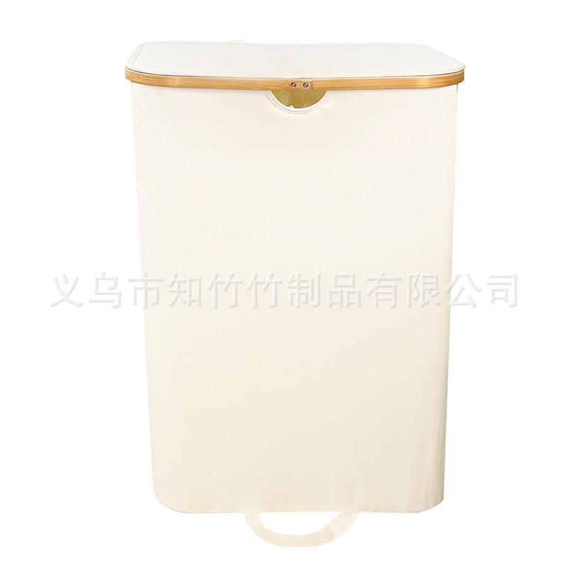 可拆卸楠竹折叠脏衣篓家用收纳篮大容量杂物带盖防尘牛津布收纳筐