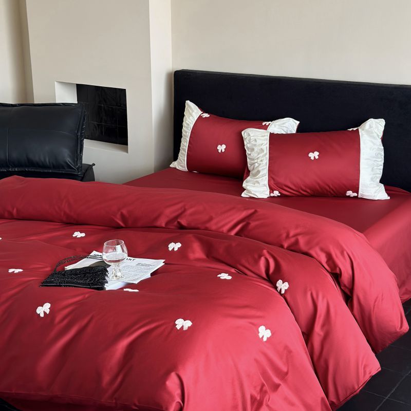 全棉床单公主风100s长绒棉床品四件套软糯磨毛秋冬温暖法式被枕套