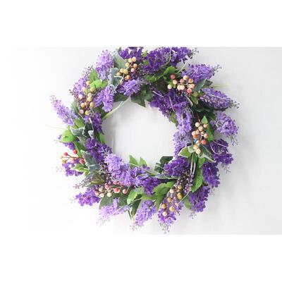 热销薫衣草仿真花环50cm20寸浆果花环门饰装饰绢布花门环壁挂墙饰