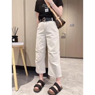 白色弯八分子女2024秋季新款爆款小个子宽松显瘦直筒裤