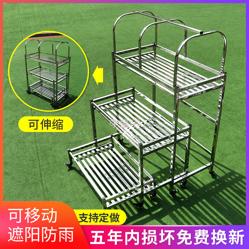 J櫅1不锈钢花架子多肉架推拉带轮子雨棚架室内外阶梯式铁艺防腐木