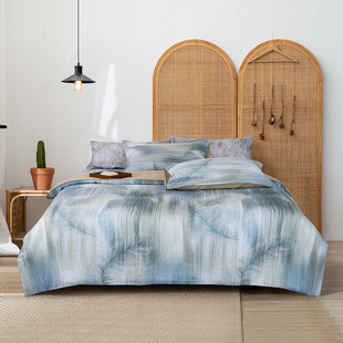 100水洗纯汉麻被套四件套网红轻奢国风裸睡全麻印花床上用品批发