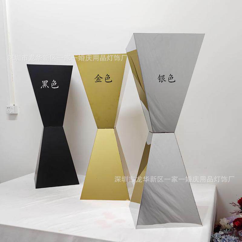 礼堂道具金色不锈钢路引婚婚庆酒店餐桌花器布置摆件腰形装饰