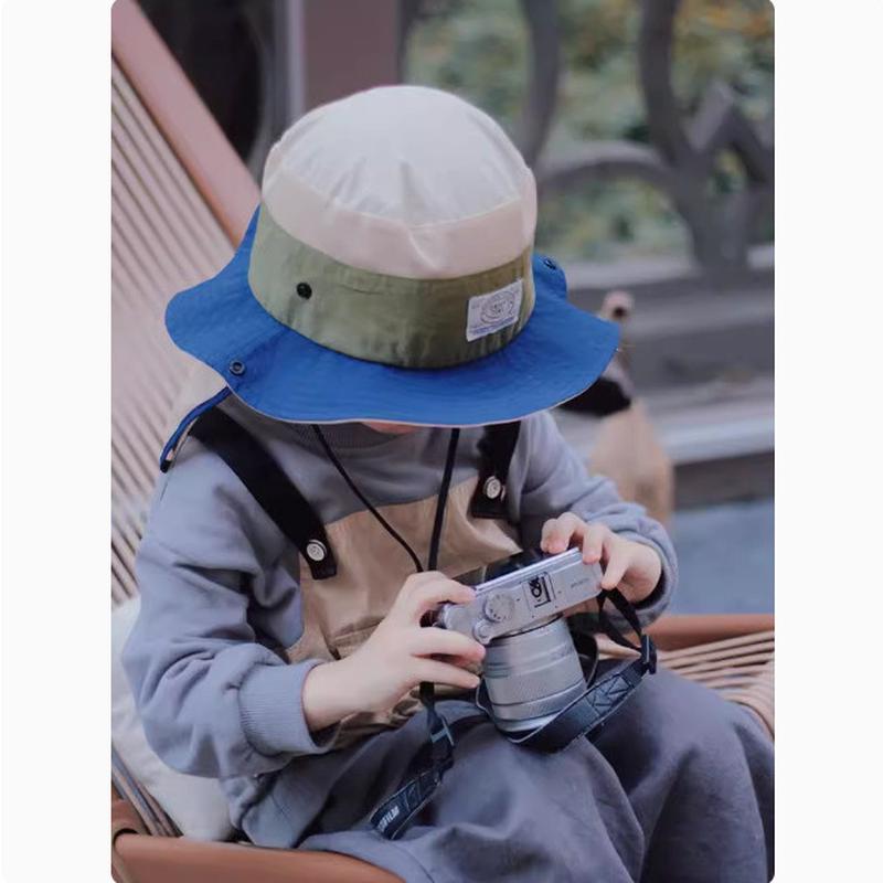 儿童防晒帽夏天薄款速干披肩护颈大帽檐遮阳帽子男童女童渔夫帽潮