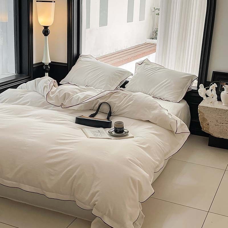 裸睡软乎乎简约全棉被套经典纯色百搭亲肤透气水洗棉四件套
