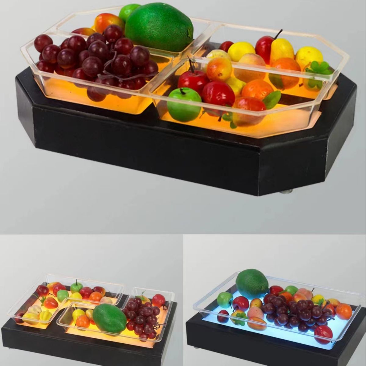 热销酒吧发光水果盘水果拼盘夜店小吃盘简约双格单格充电ktv