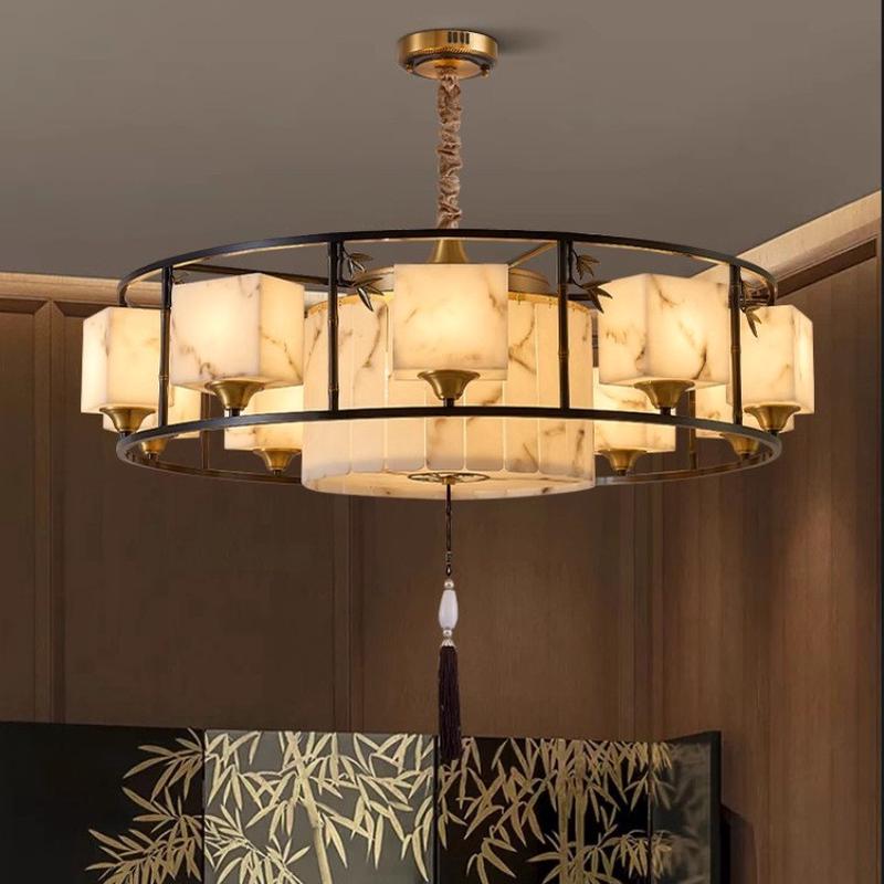 新中式吊灯客厅灯全铜大气中国风别墅复式楼餐厅灯具茶室