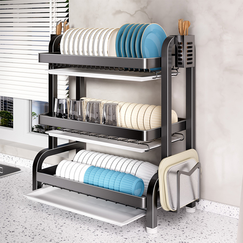 厨房置物架碗碟收纳架沥水架家用双层碗柜碗筷盒多功能放碗盘架子