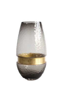 烟灰色批发镶铜色水培插花北欧花器现代简约玻璃花瓶1403