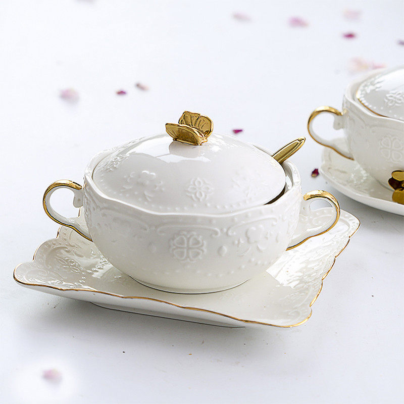 陶瓷燕窝碗甜品碗双耳带盖炖盅银耳汤碗汤盅欧式粥碗餐具养生,家装主材,台上艺术碗盆,淘宝优惠券,粉丝福利购,淘宝优惠卷