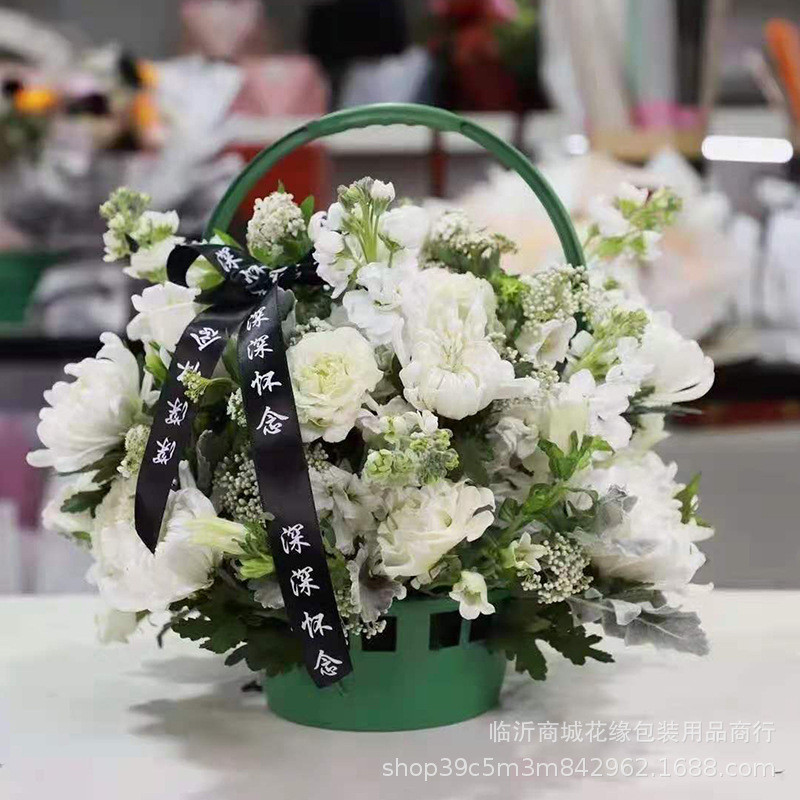 清明节小花篮菊花花篮烈士陵园丧事扫墓花盒永远怀念白事花蓝