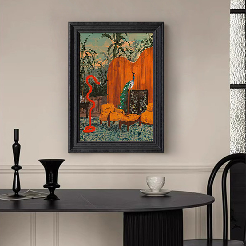 法式中古吉祥孔雀卧室客厅装饰挂画静物风景玄关艺术壁画手绘油画图片
