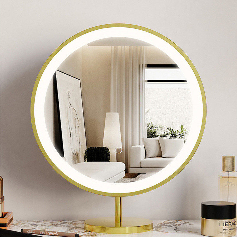 轻奢桌面化妆镜台式led灯智能大号梳妆补光镜圆形美妆镜子