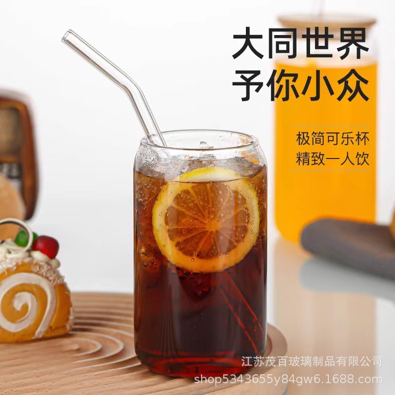 亚马逊20oz可乐杯带竹盖梅森吸管杯玻璃瓶饮水杯鸡尾酒果汁啤酒杯