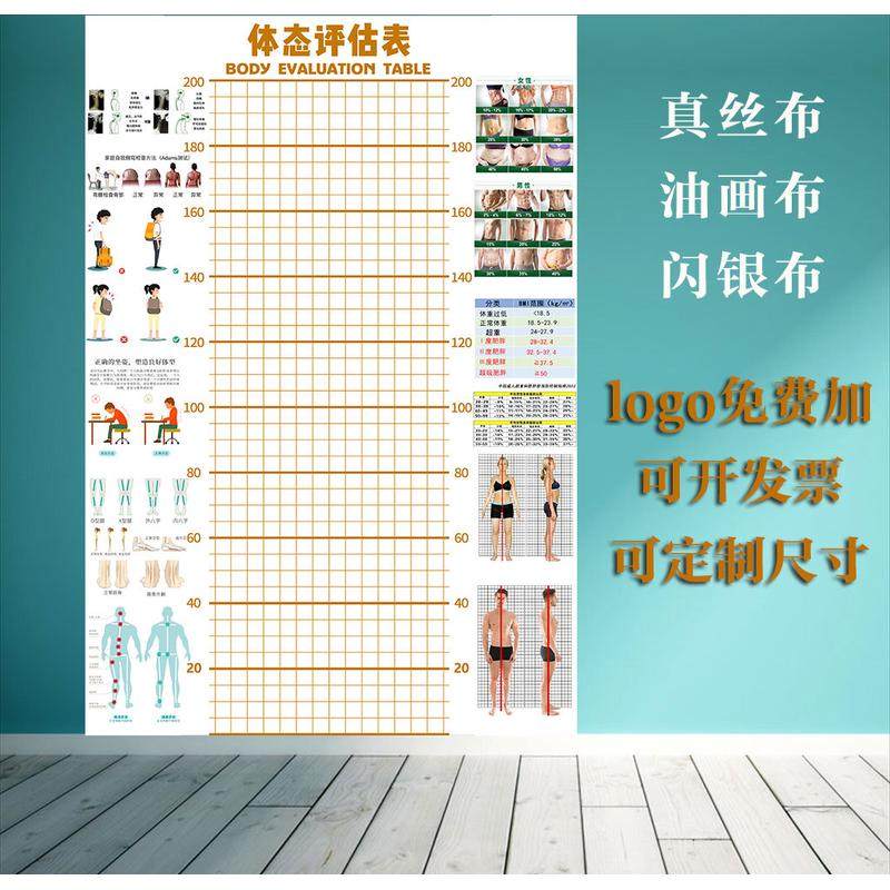 儿童体态身高评估表站姿体测网格背景墙纸幼小中青少年体测评估图