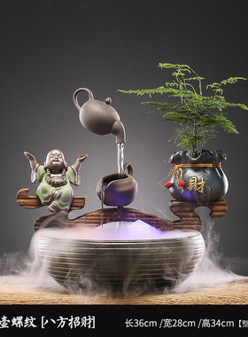 新中式创意纳福流水招财循环鱼缸摆件办公室桌面家居饰品开业礼品