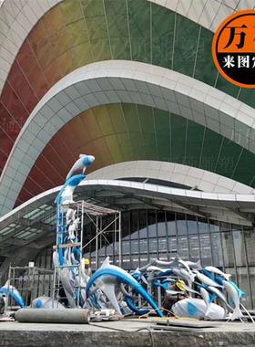 不锈钢鱼群雕塑商场广场不锈钢美陈雕塑装饰景观摆件金属鱼雕塑