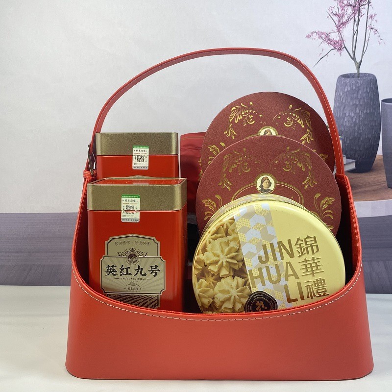 PU仿皮置物收纳篮中秋新年礼篮红色水果篮杂志篮圣诞手提篮皮篮子