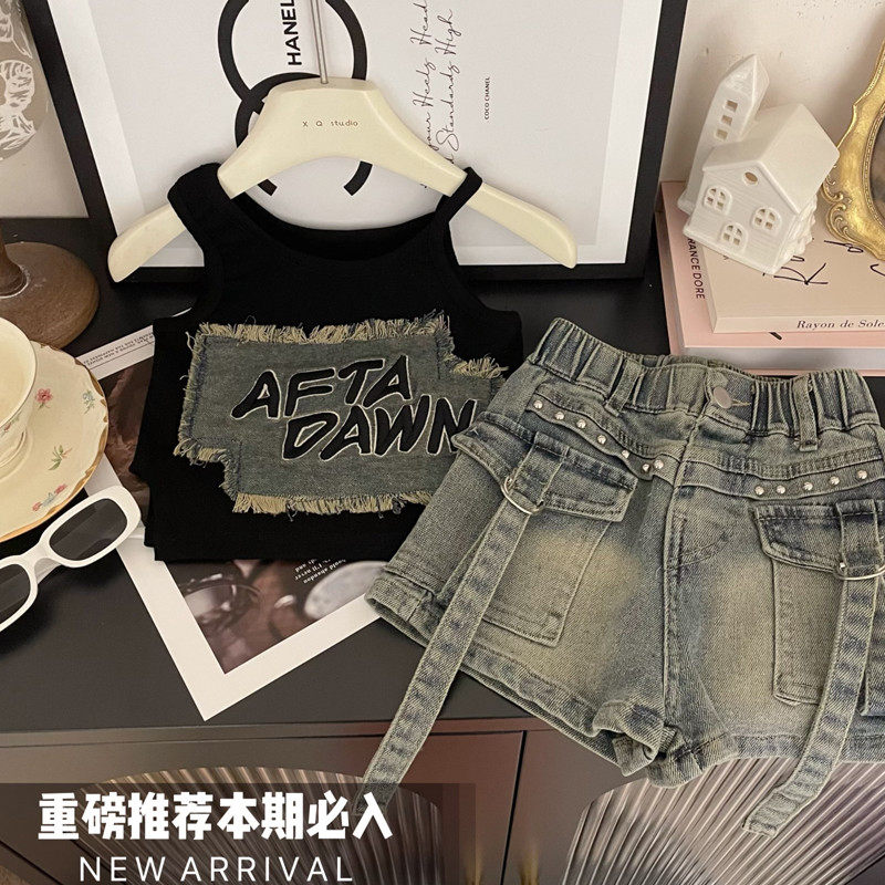 夏季套装2025新款时髦儿童牛仔洋气女孩薄款辣妹夏装