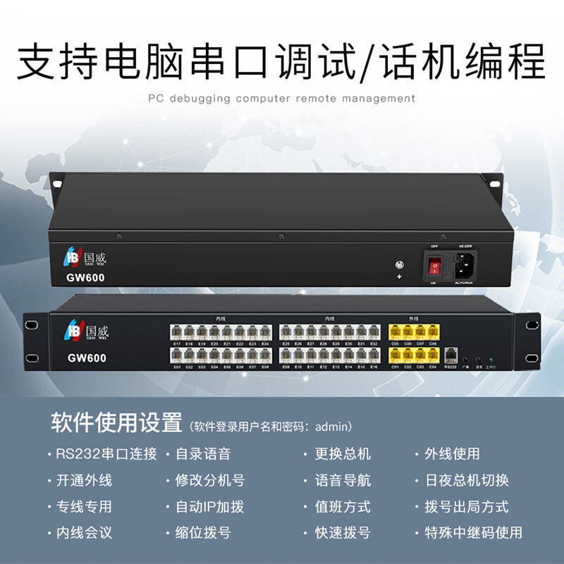 国威(HB）GW600(1)电话交换机4进24出程控电话交换机4外线24