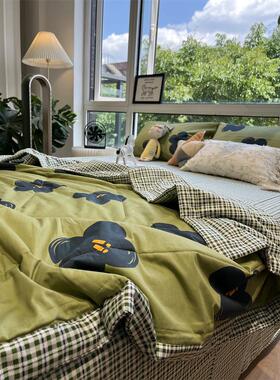 3ew1ins美式田园绿色碎花油画风单双薄被子夏凉被四件套人空调被