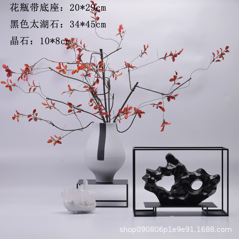 热销现代新中式陶瓷花瓶太湖石组合摆件家厅玄关茶室软装样板房装