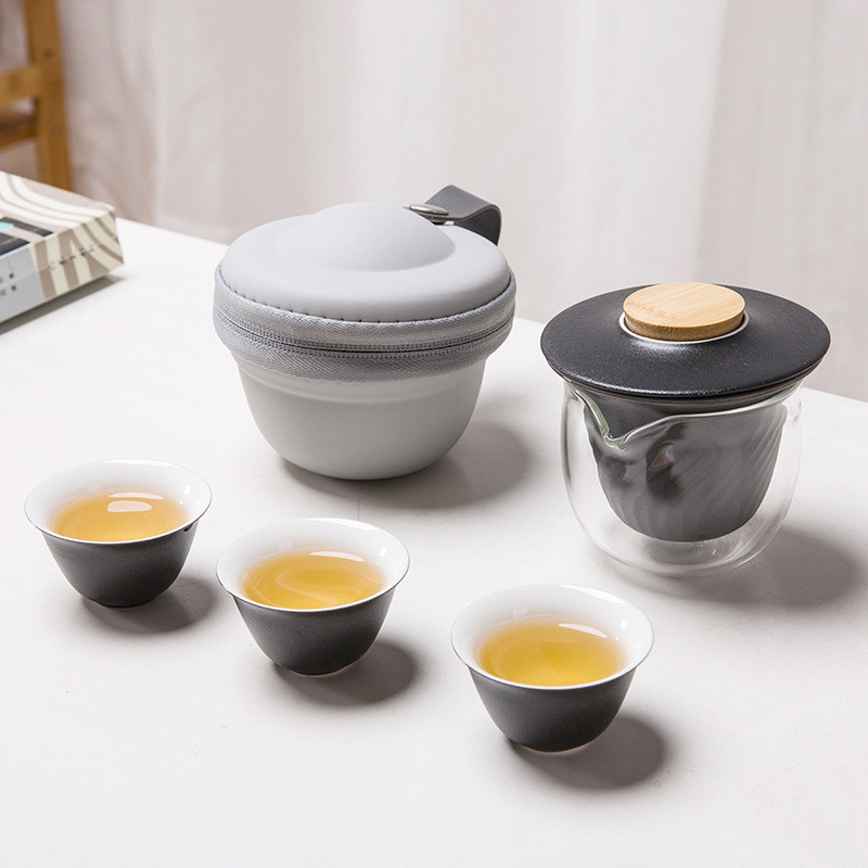kbq1旅行茶具套装一三便携式包迷你防烫茶道过滤户外茶杯壶野营快