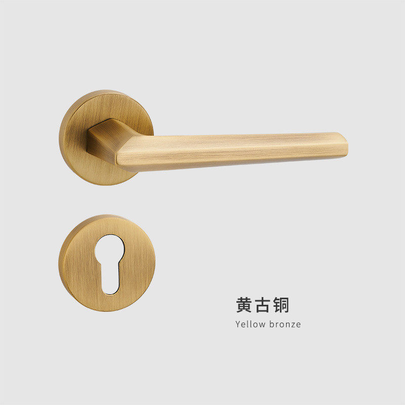 全铜哑光黑灰色室内轻奢分体美式卧室静音房门简约把手木门锁配件