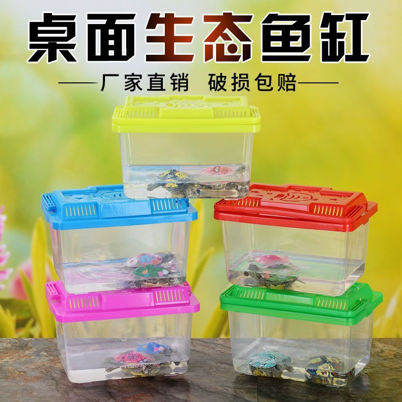 小乌龟饲养盒白鱼缸手提爬虫缸小盒塑料爬宠盒子透明乌龟缸