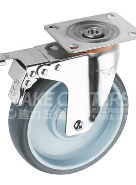 橡胶脚轮不锈钢304l滑轮3/4/5寸轮子家具手推车灰色静音万向轮tpr