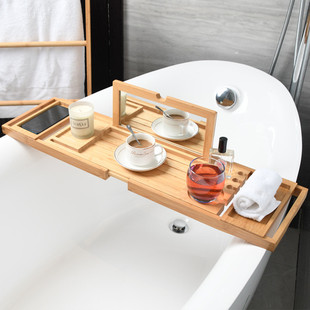 新款带浴缸浴缸置物架伸缩收纳搁板浴盆木桶盖板浴室多功能镜子架