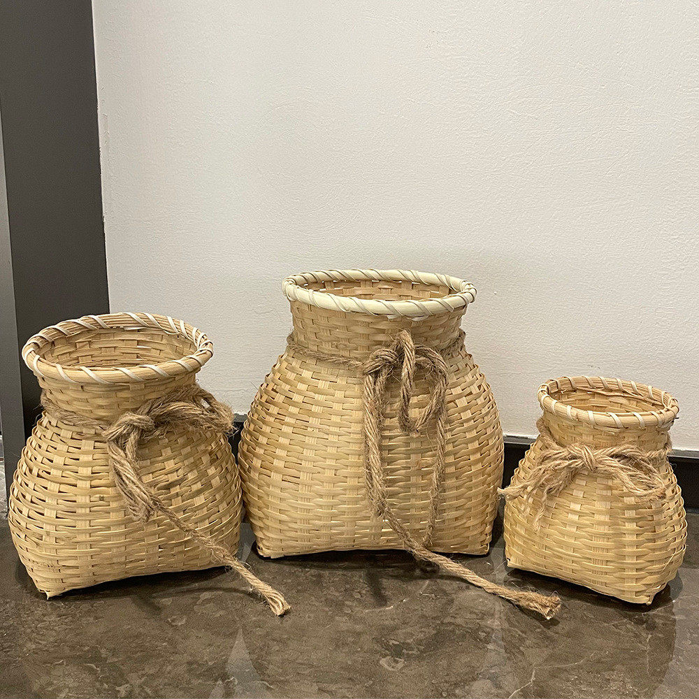 北欧风手工藤编花篮竹编花器客厅插花干花台面花瓶花盆花筒竹筒