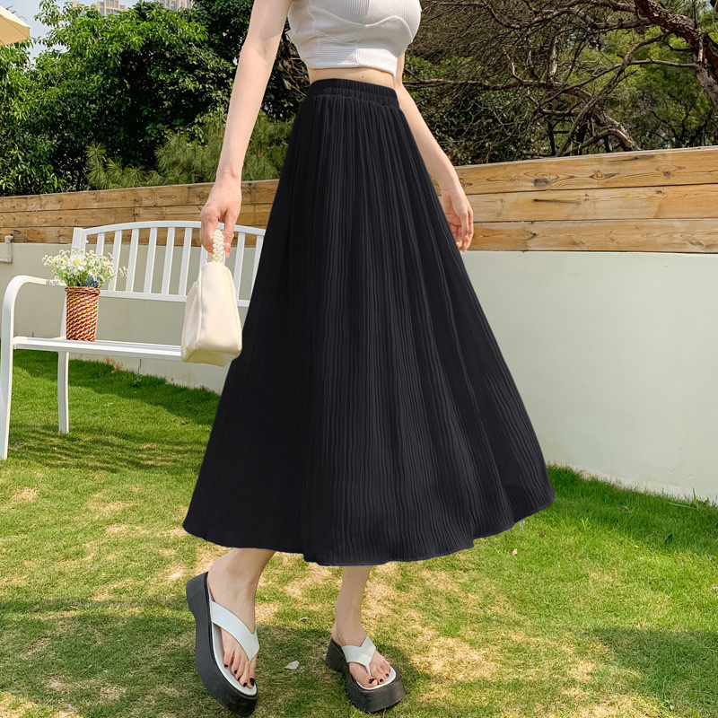 速发白色半身裙女小个子a字裙2025夏季百搭褶皱不规则纱裙雪纺百