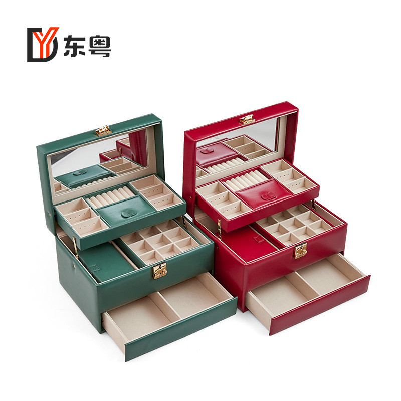 新款pu皮革珠宝首饰盒韩版饰品收纳盒单色气质多层超大容量首饰箱