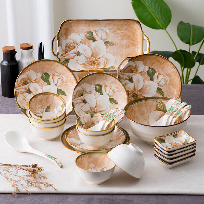 碗碟套装用日式碗盘多人组釉下彩陶瓷餐具吃饭碗勺菜盘子,餐饮具,碗,淘宝优惠券,粉丝福利购,淘宝优惠卷