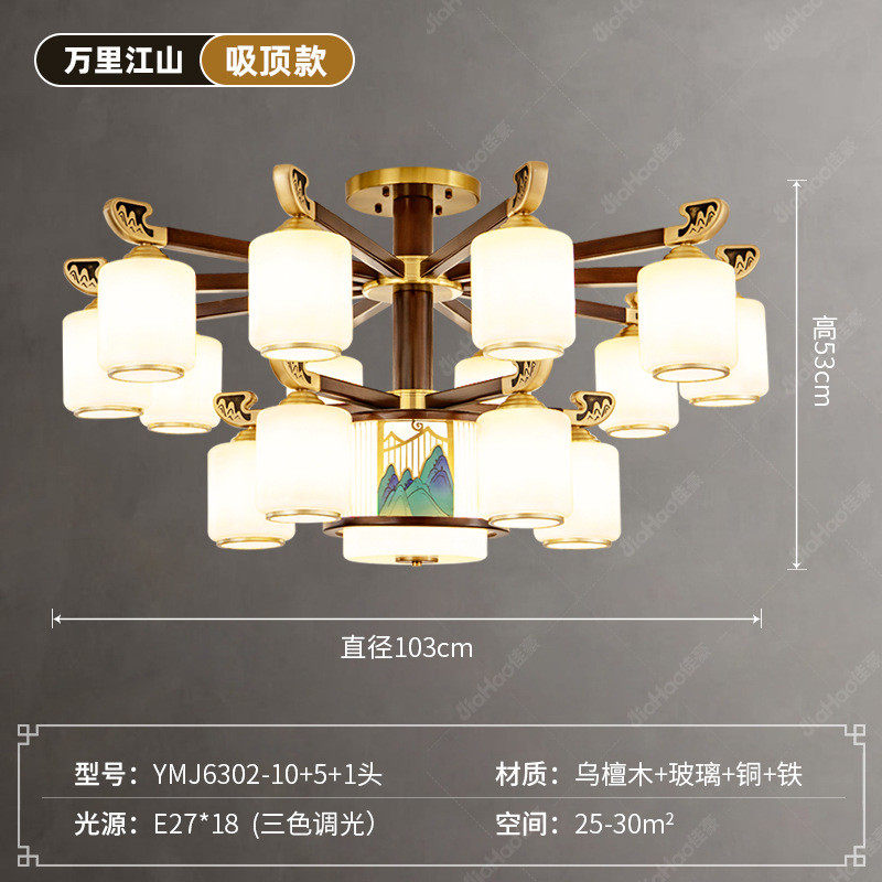 新中式吸顶灯全铜客厅灯禅意实木大气中国风卧室别墅餐厅吊灯新款