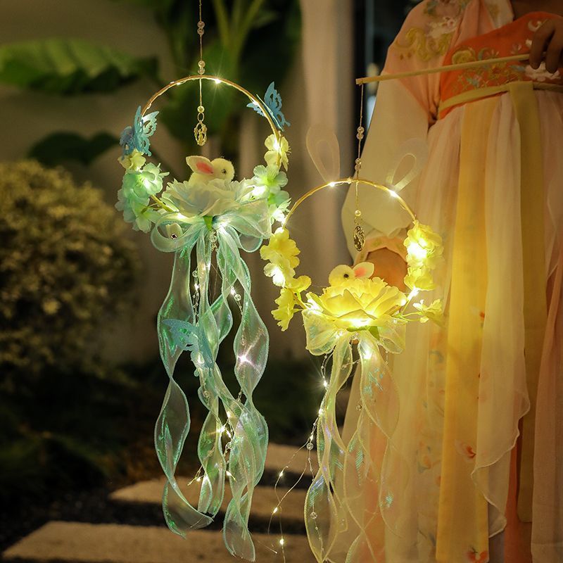 新品2025新款春节灯笼儿童手工diy兔子灯宫灯手提花灯古风户外装