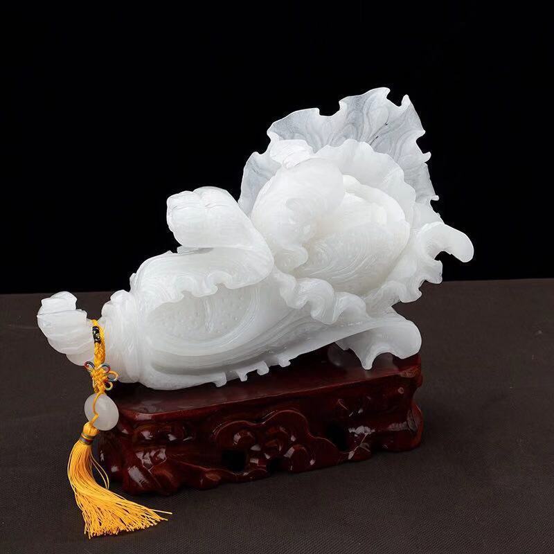 阿富汗玉白菜摆件白玉办公摆件大白菜酒柜装饰品商务礼品